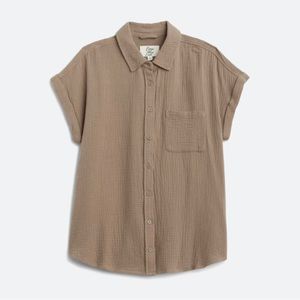 Cosmic Blue Love Ava taupe button down woven top
